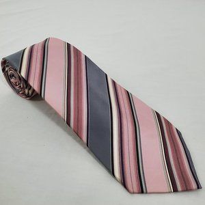 Van Heusen Silk NeckTie Pink Gray Purple Diagonal Stripe Stain Resistant